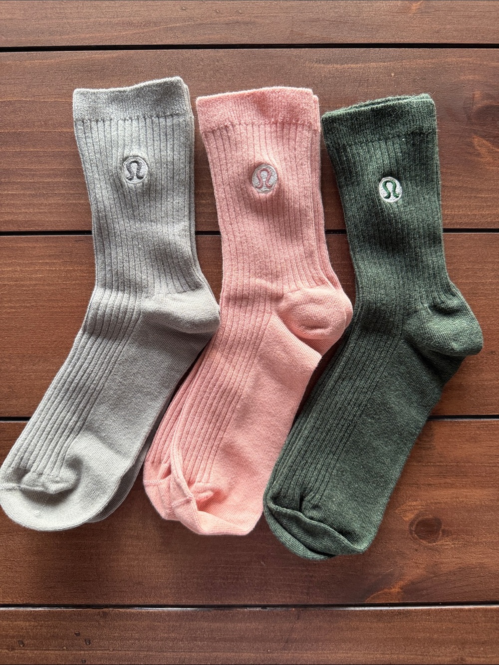 lululemon athletica Ribbed Crew Socks — Gray, Pink & Green (3-Pack)